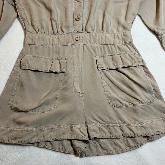 ZARA V-Neck Button Up Utility Playsuit Romper Size Medium Neutral Safari Casual - Picture 8 of 15